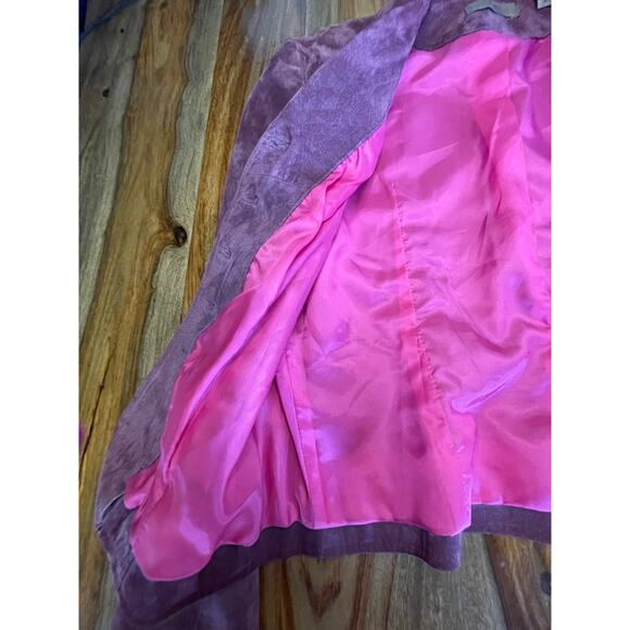 IE Petite 100% Leather Rose Colored Button Up Long Sleeve Coat Beautiful - Picture 4 of 7